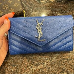 Yves Saint Laurent Royal Blue Chevron Wallet